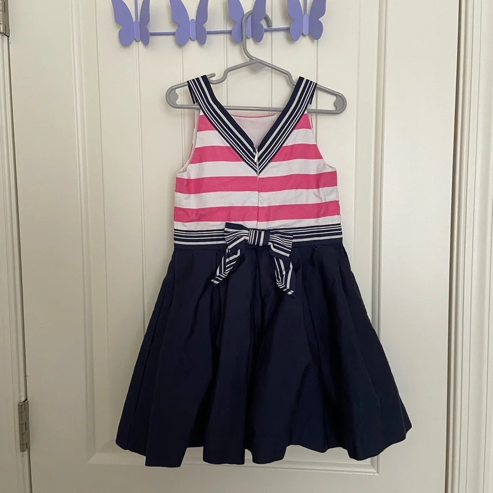 EUC | Isaac Mizrahi girl’s nautical striped bow layered skirt‎ dress size 5